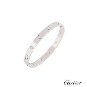 Cartier White Gold Full Diamond Love Bracelet Size 19 B6040719